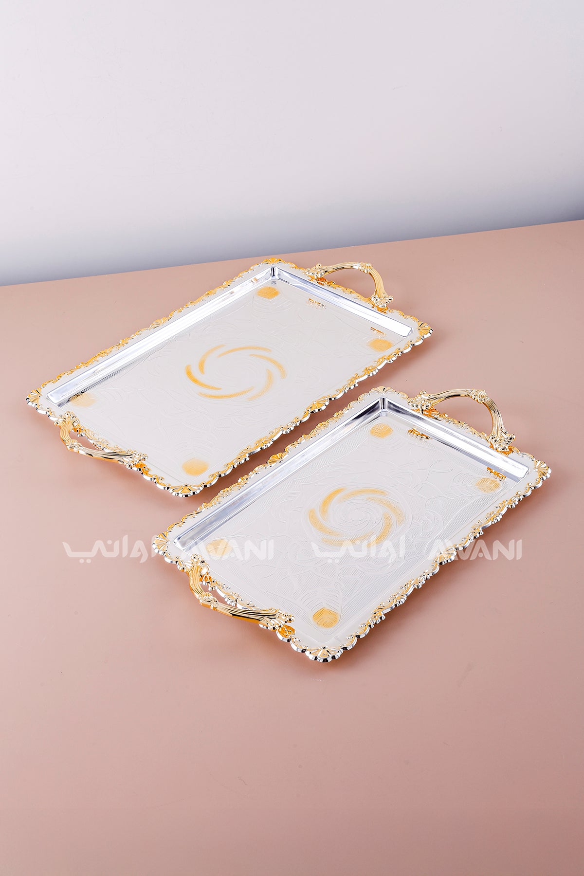 2 Pcs Luxury Silver Tray | Decorative Metal Serving Platter