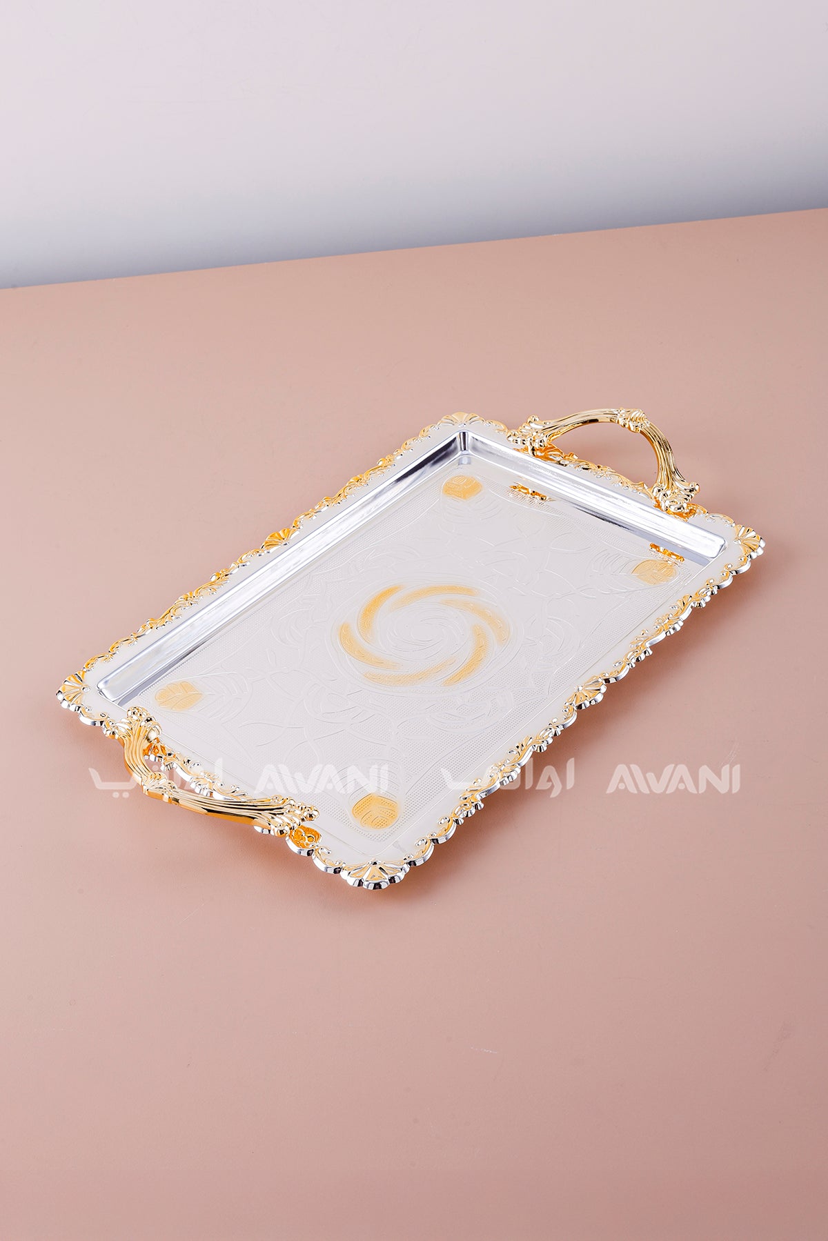 2 Pcs Luxury Silver Tray | Decorative Metal Serving Platter