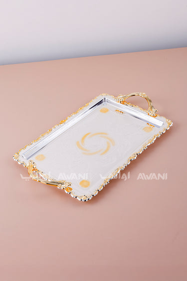 2 Pcs Luxury Silver Tray | Decorative Metal Serving Platter