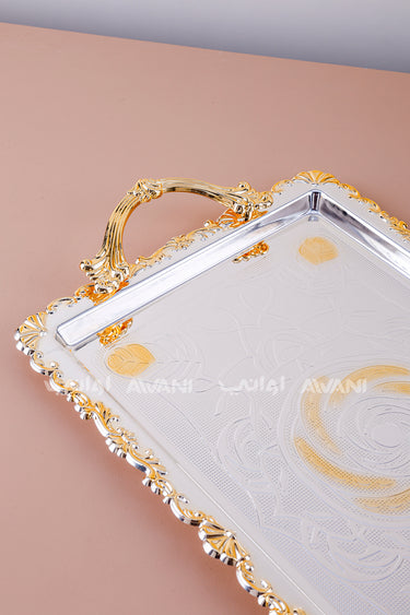 2 Pcs Luxury Silver Tray | Decorative Metal Serving Platter