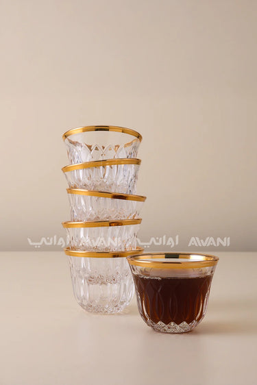 Glass Cawa Cup Set, Gold Rim and Designed