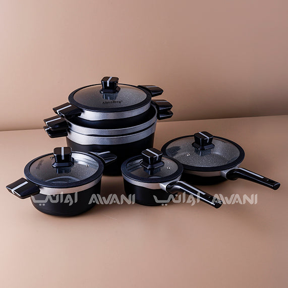 Cookware Set of 12 Piece Black Silver