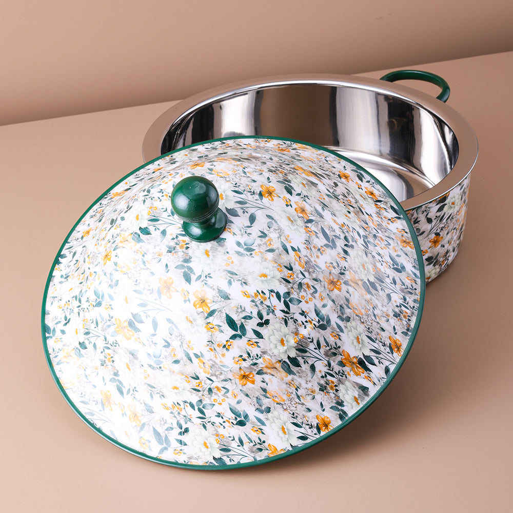 Green Leaf Flower Hot Pot with Lid 5000 ML- Fancy Design