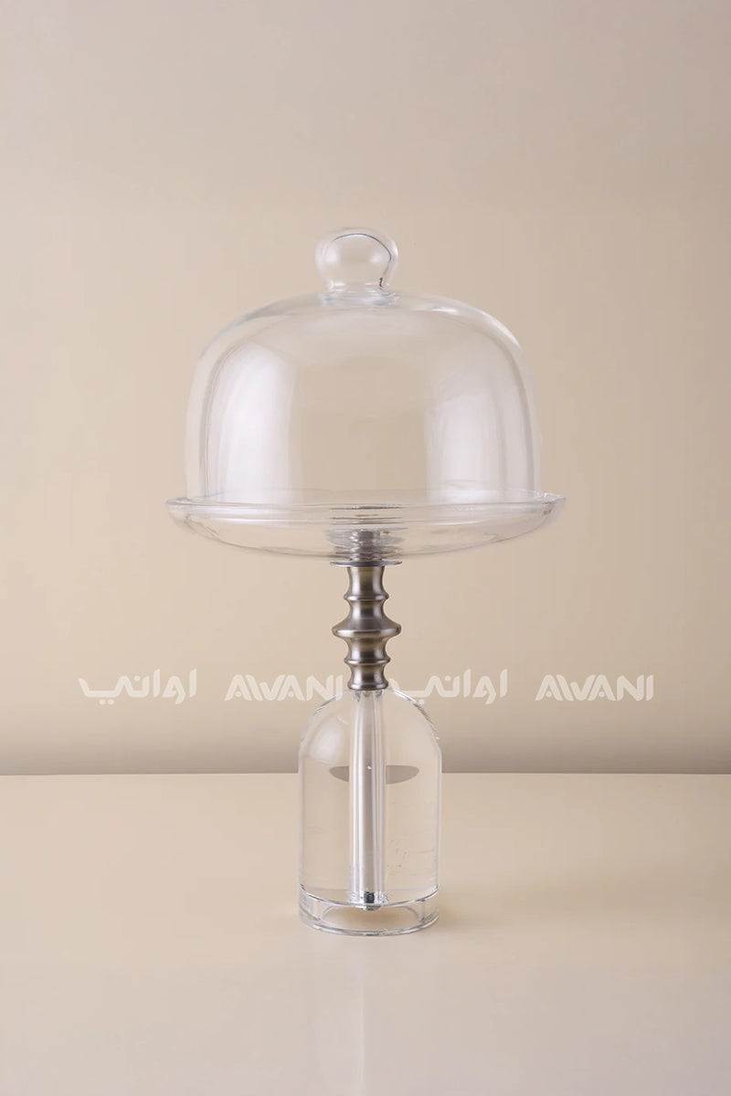 Glass Bowl  with a clear Cover and Silver Handle