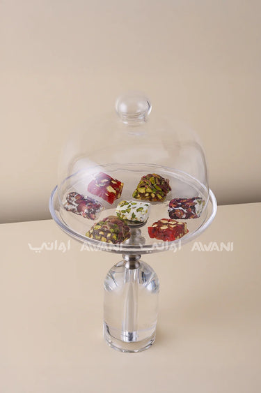 Glass Bowl  with a clear Cover and Silver Handle