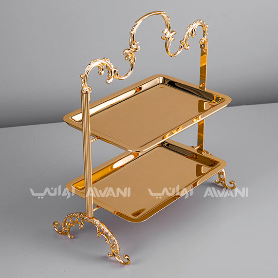 Luxury 2-Tier Gold Serving Stand – Elegant Rectangular Design