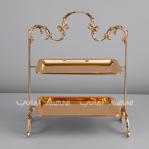 Luxury 2-Tier Gold Serving Stand – Elegant Rectangular Design