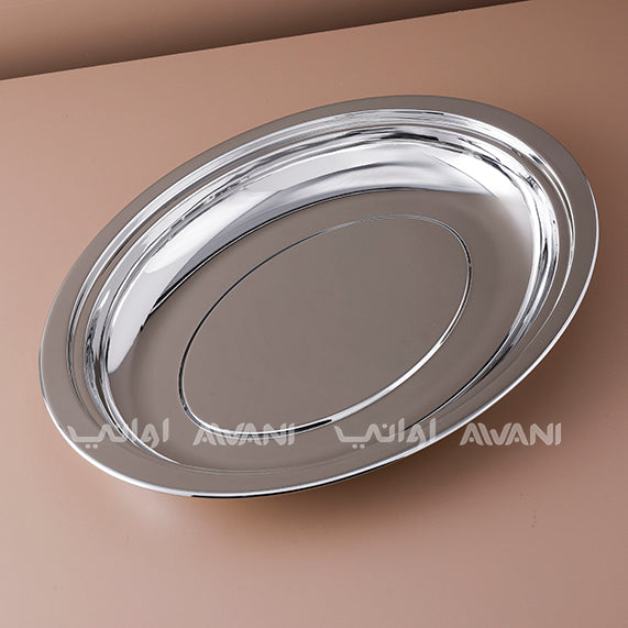 Premium Stainless Steel Oval Serving Dish with Lid – Silver with Gold Line - 50 Cm