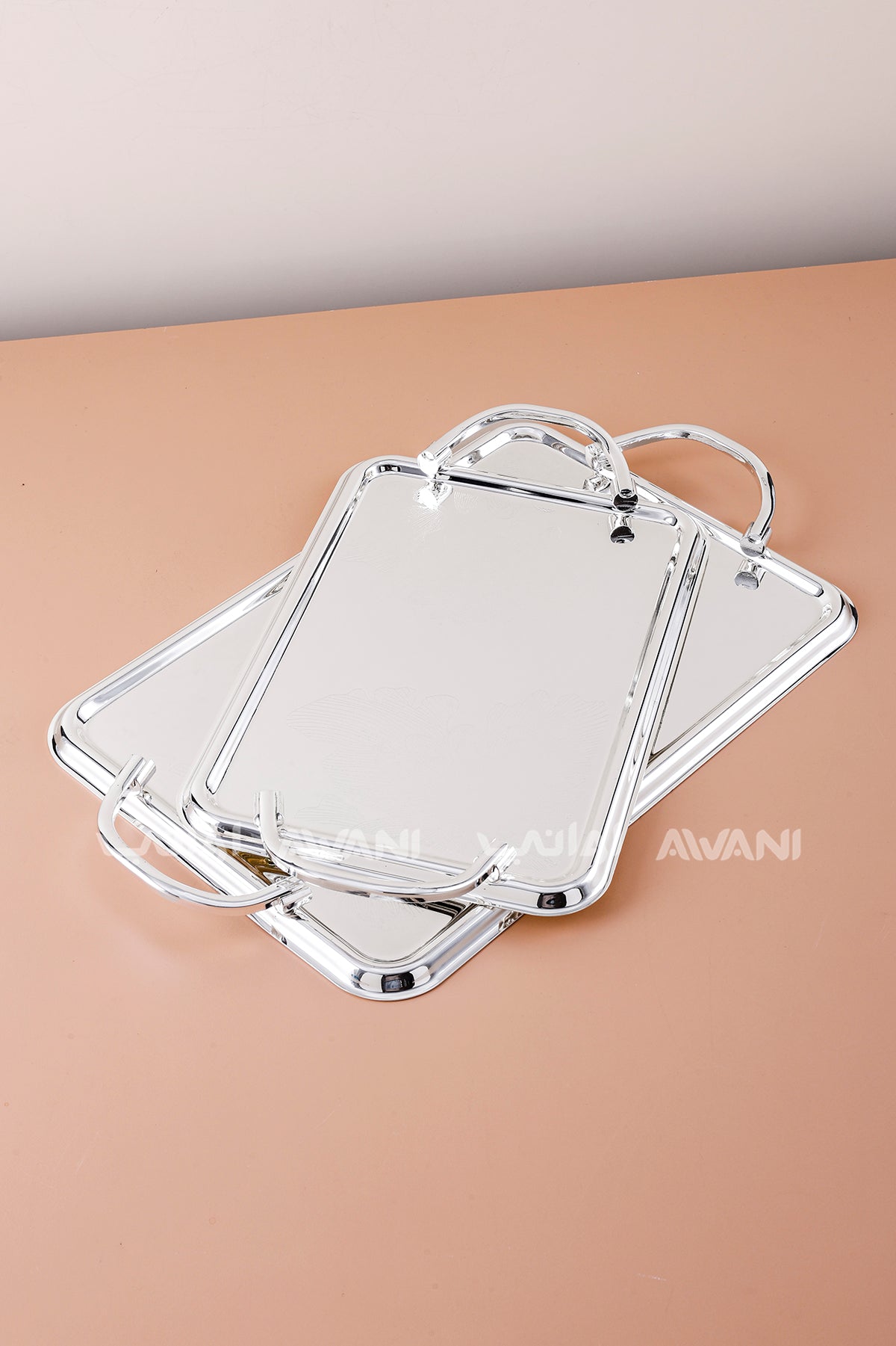 2 Pcs Luxury Silver Tray | Decorative Metal Serving Platter