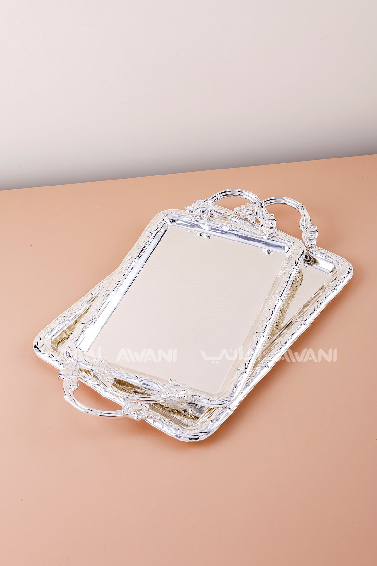 2 Pcs Luxury Silver Tray | Decorative Metal Serving Platter