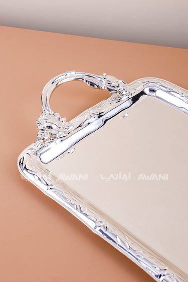 2 Pcs Luxury Silver Tray | Decorative Metal Serving Platter