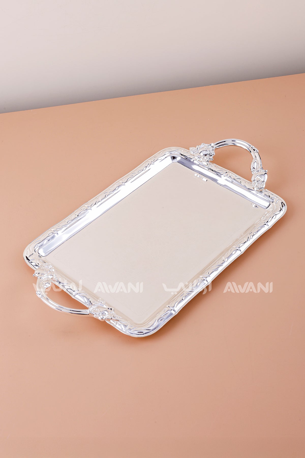 2 Pcs Luxury Silver Tray | Decorative Metal Serving Platter