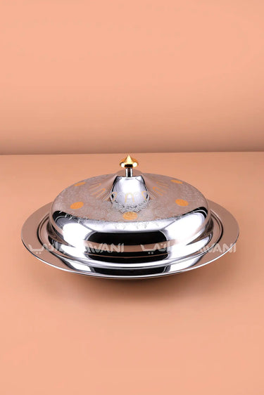 Majlis Etched Cloche & Serving Tray - 35 Cm
