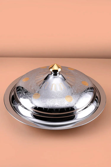 Majlis Etched Cloche & Serving Tray - 50 Cm