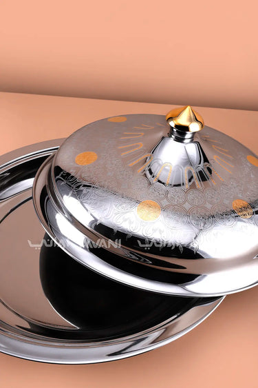 Majlis Etched Cloche & Serving Tray - 50 Cm