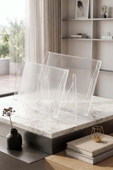 Clear Ribbed Acrylic Serving Tray Clear & Handles – 51 × 36 cm