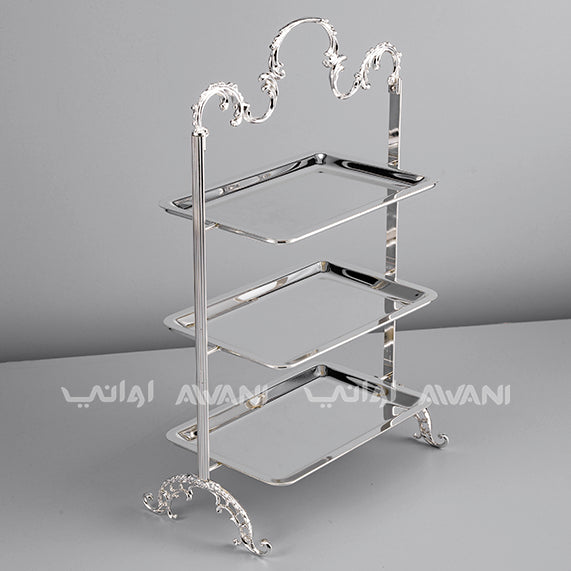Luxury 3-Tier Silver Serving Stand – Elegant Rectangular Design