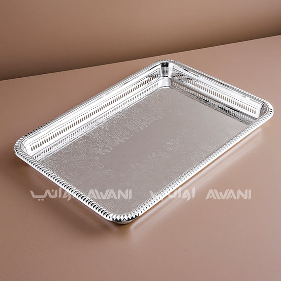 Designed Rectangle Full Silver Tray ( L- 50 cm x W - 36 )