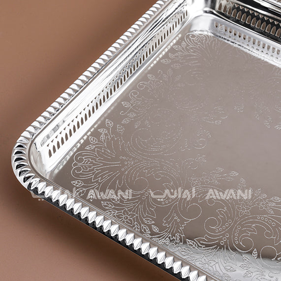 Designed Rectangle Full Silver Tray ( L- 50 cm x W - 36 )